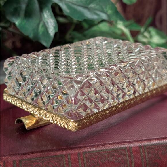 Vintage Hollywood Regency French Empire Diamond Cut Crystal Ashtray Trinket Dish - Picture 7 of 8